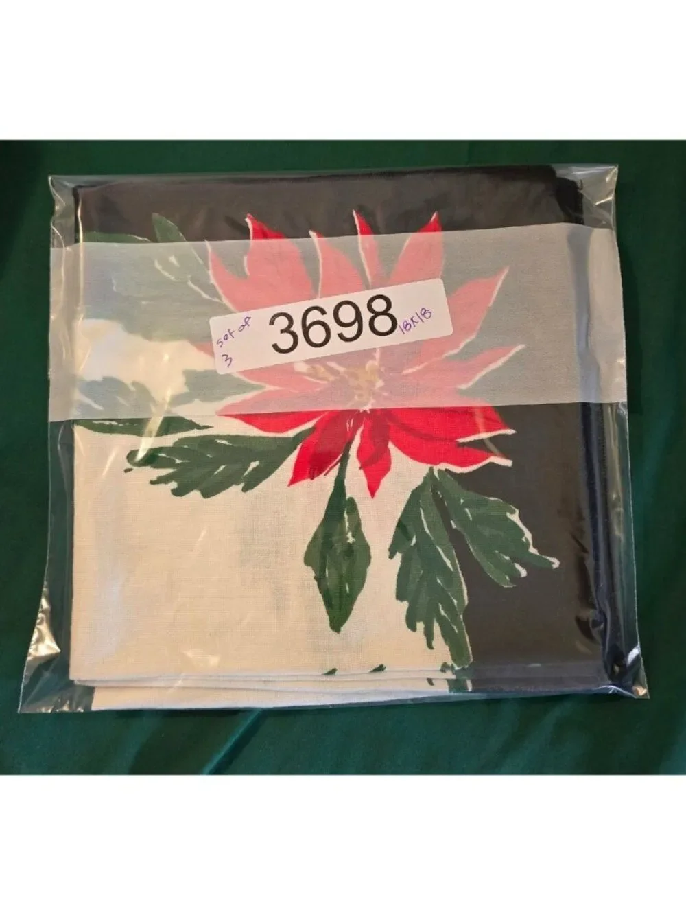Vintage Vera Neumann Poinsettia Napkins Set Of 3 Red & Green holiday christmas